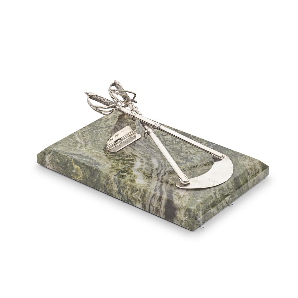 A Victorian novelty silver and marble desk set Sampson Mordan & Co,  London 1896 (1 of 4)