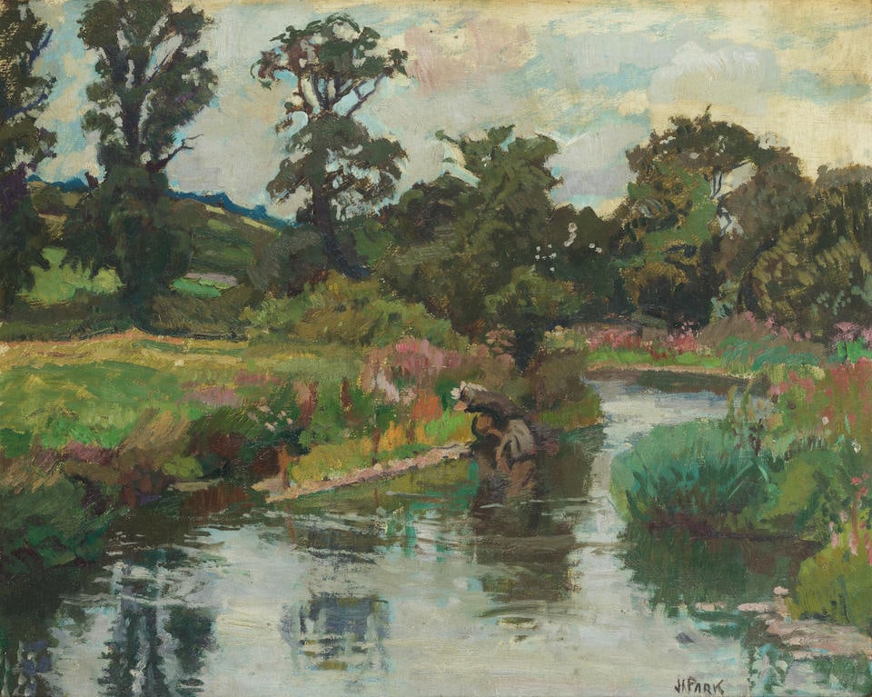 John Anthony Park (British, 1880-1962) Peaceful down by the river, Ribble Valley: John Anthony Park (British, 1880-1962) Peaceful down by the river, Ribble Valley signed 'JAPARK' (lower right) oil on board 39 x 47cm (15 3/8 x 18 1/2in). Footnotes: Provenance Private collection, UK.