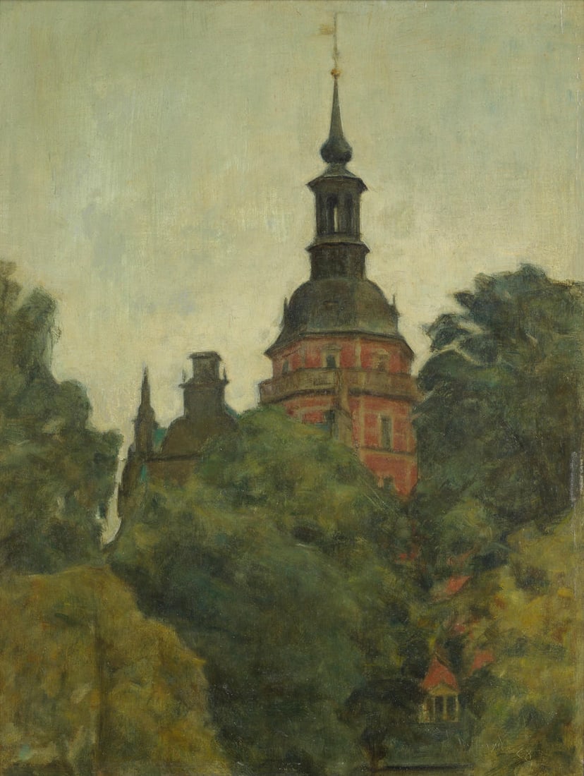 Svend Hammershoi (Danish, 1873-1948) Spires of the Frederiksbord Castle, Copenhagen (1 of 3)
