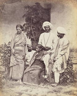 PORTRAITS - PHOTOGRAPHY. group of portrait photos of Indian or Ceylon types, late 19th/early c. ...: PORTRAITS - PHOTOGRAPHY A group of nine portrait groups of Indian and Ceylonese subjects,  including; 3 Toda men from Nilgiri (200 x 145mm.), studio portrait of a Hindu priest, cross-legged on throne