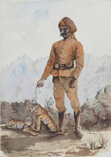 Arthur Herbert Hussey (British, 1863-1923) Six Indian figure studies from 1887 to 1889: Arthur Herbert Hussey (British, 1863-1923) Six Indian figure studies from 1887 to 1889, including: - 'Slukari' with tiger cubs - A female 'Rice grinder' - 'Syce' by a stable - 'Sweeper' - 'Syce' holdi
