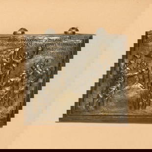 AMUNDSEN (ROALD) WILLUMSEN (JENS FERDINAND) Roald Amundsen and 4 companions at the South Pole 14...: AMUNDSEN (ROALD) WILLUMSEN (JENS FERDINAND) Roald Amundsen and 4 companions at the South Pole 14&#8211;17 December 1911,  commemorative brass plaque in relief, title inscribed on the top 'KONG HAAKEN