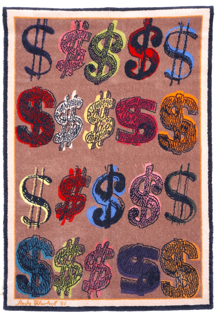 'DOLLAR SIGN' RUG AFTER ANDY WARHOL Denmark, Ege Axminster, dated 1981, wool pile, limited editi... (1 of 3)