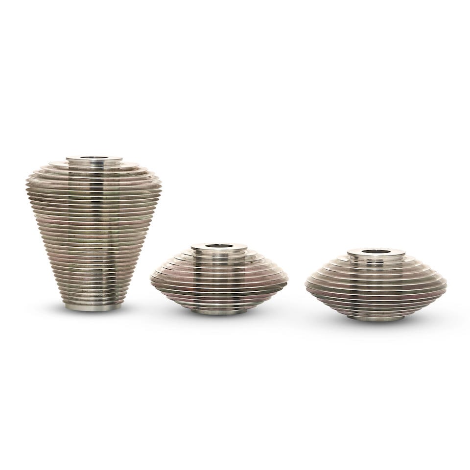 THREE ANDREA BRANZI (1938-2023) 'AMNESIE VASES' dated 1992, aluminum, facsimile signature 'Andre... (1 of 3)