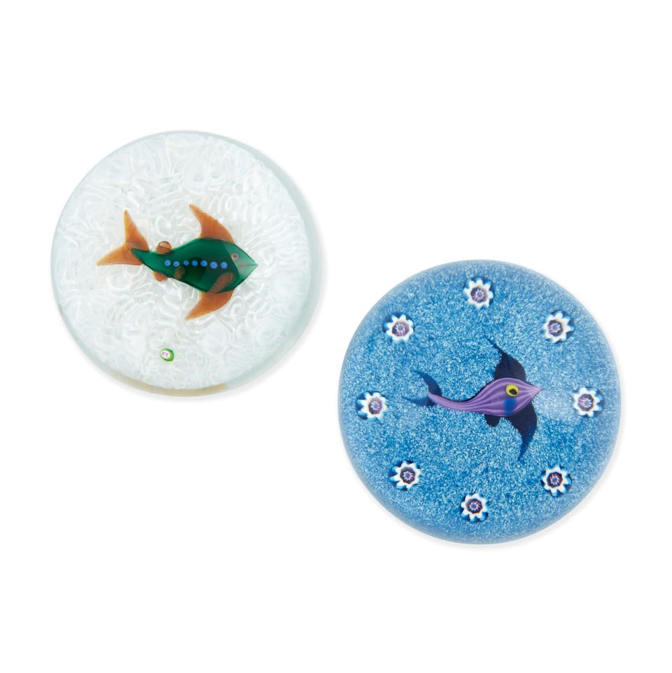 PAUL YSART (ACTIVE 20TH CENTURY) FISH GLASS PAPERWEIGHT AND A SCOTIA PAPERWEIGHT Scotland, green... (1 of 3)