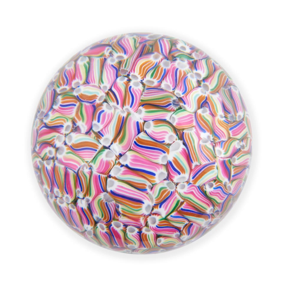 BACCARAT TWIST CANE SCRAMBLED GLASS PAPERWEIGHT France, c. 1970, acid-etched maker's mark, ht. 2... (1 of 3)