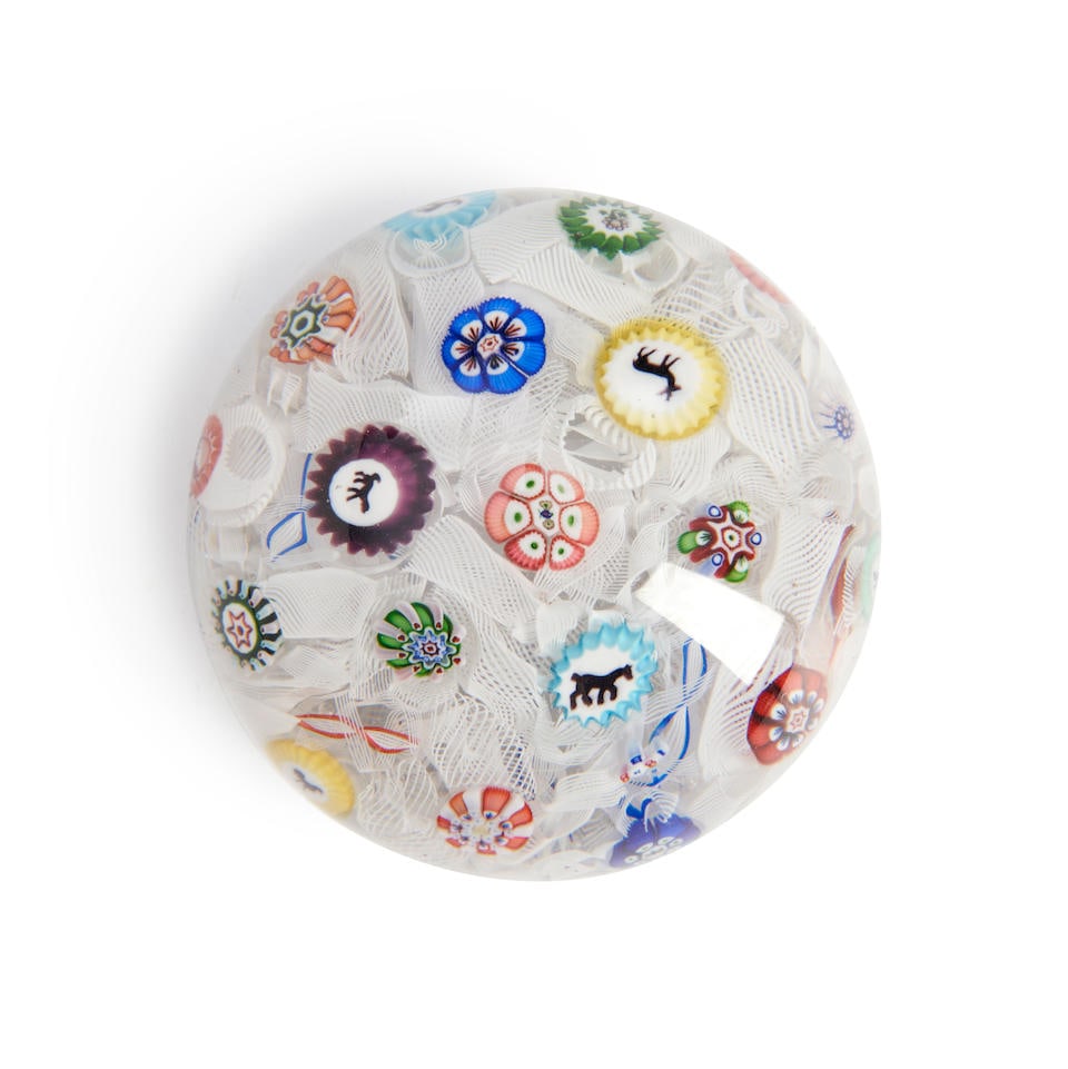 BACCARAT SPACED MILLEFIORI GLASS PAPERWEIGHT, France, dated 1848, several silhouette canes, ht. ... (1 of 1)