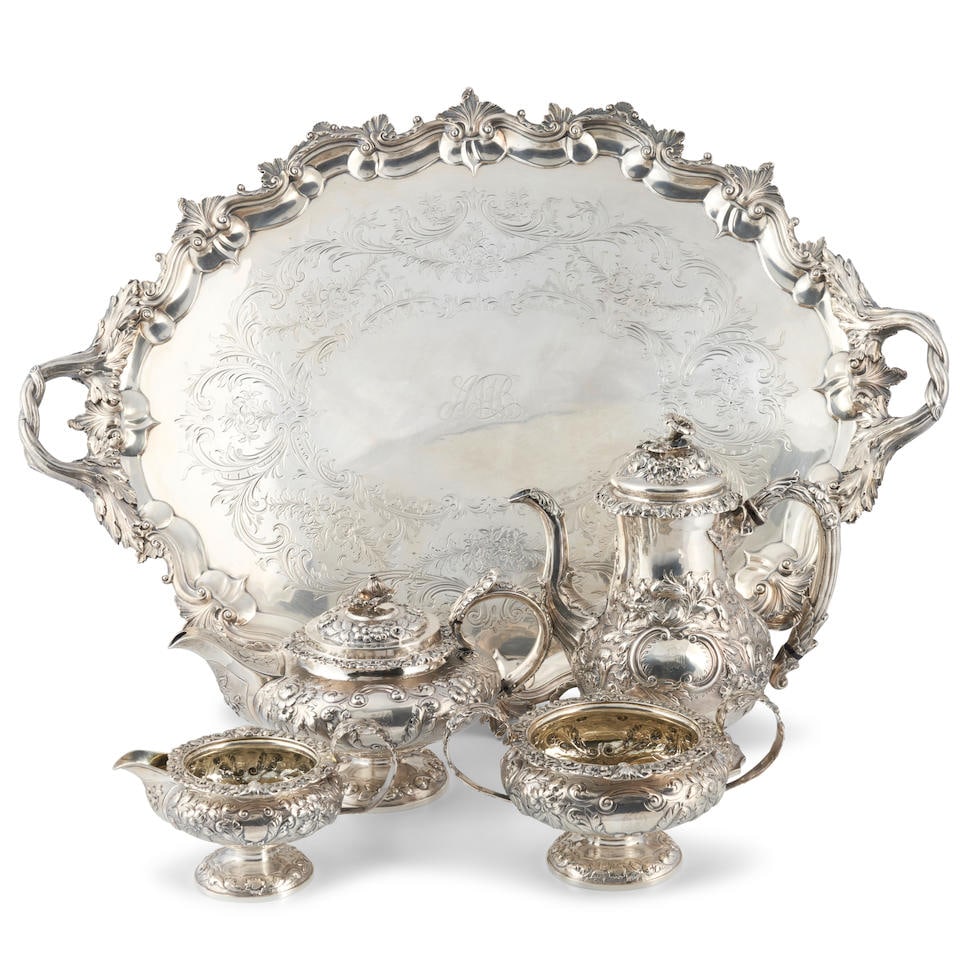 Assembled George IV Sterling Silver Coffee and Tea Service with Tray, (1 of 1)