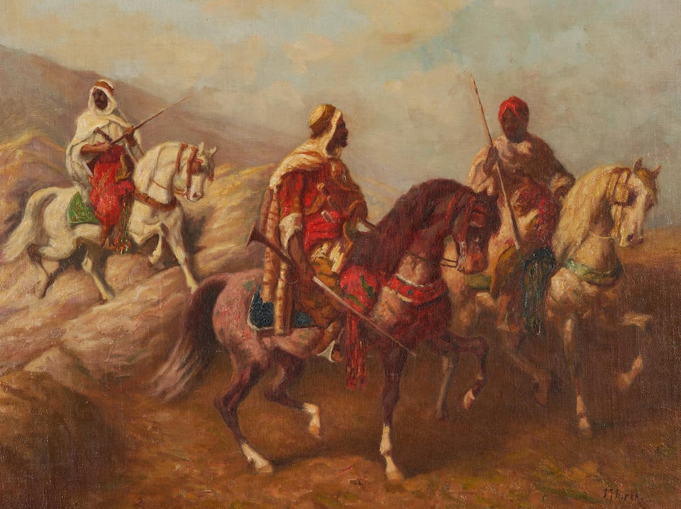 French School  (19th Century) Bedouin Riders (framed 67.0 x 79.0 x 10.0 cm (26 3/8 x 31 1/8 x 3 ... (1 of 4)