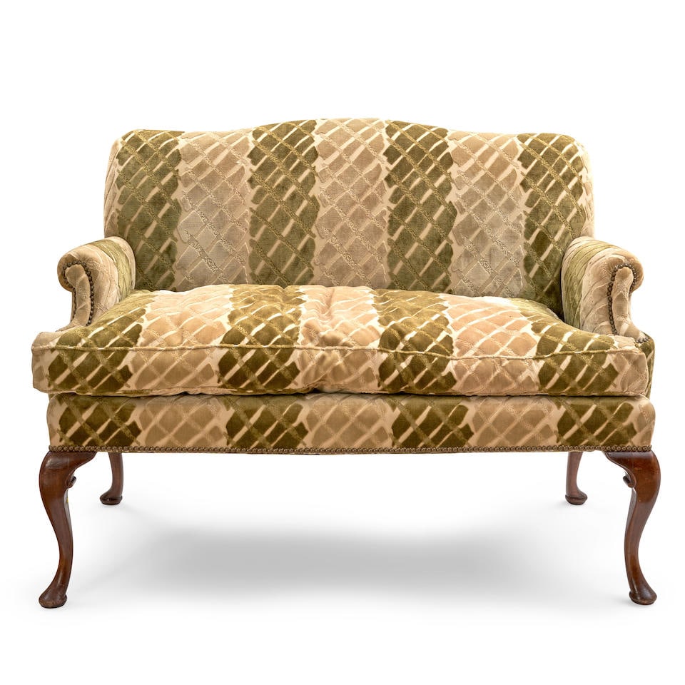 Queen Anne-style Upholstered Mahogany Settee,  19th century, (1 of 2)