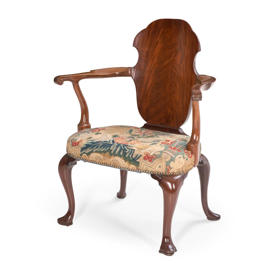George II Walnut and Needlepoint Upholstered Dressing Armchair,  England, circa 1720-1740, (1 of 1)