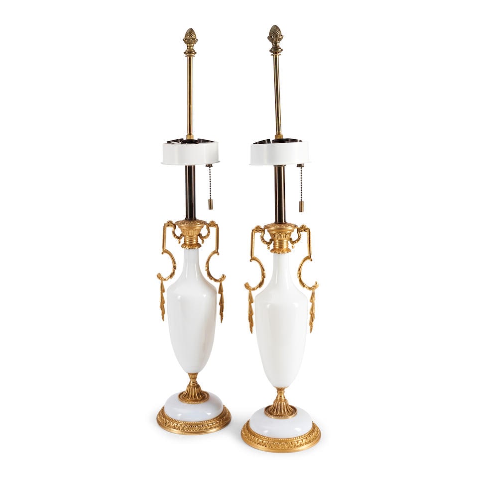 Pair of Gilt Bronze Mounted Opaline Glass Vases Mounted as Lamps, France, 19th/20th century, (1 of 1)