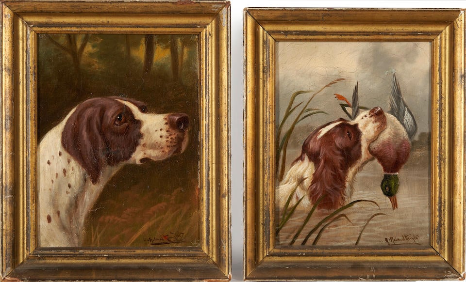 A. Roland Knight (British, active 1879-1921) A Pair of Hunting Dog Paintings (framed each 25.0 x... (1 of 3)