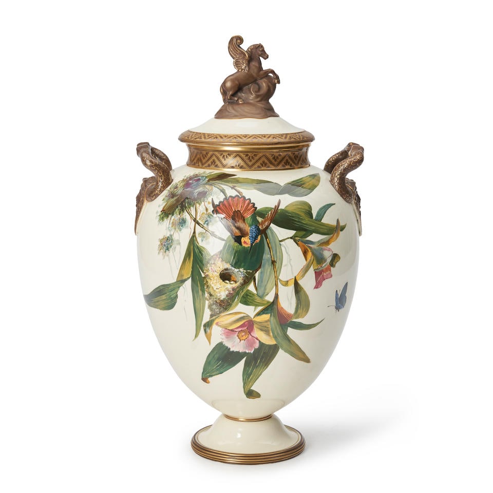Wedgwood Queen's Ware Pegasus Vase and Cover, England, third quarter 19th century, (1 of 3)