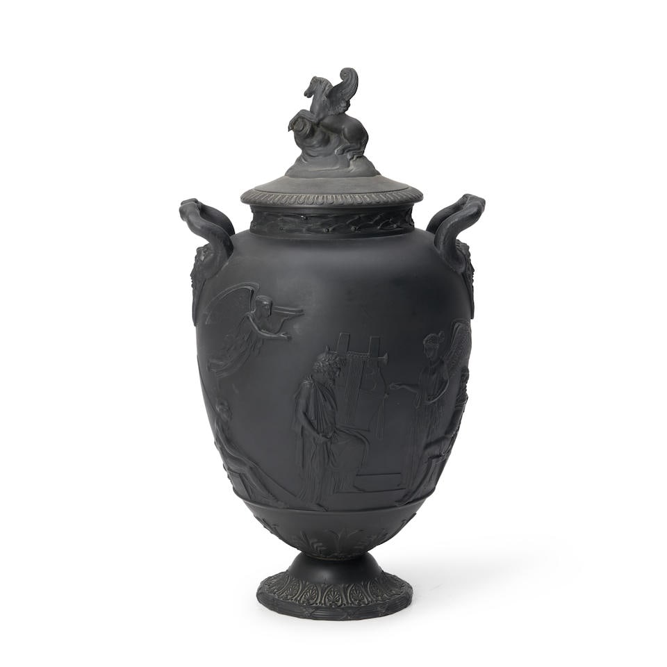 Wedgwood Black Basalt Apotheosis of Homer Vase and Cover, England, 19th century, (1 of 2)