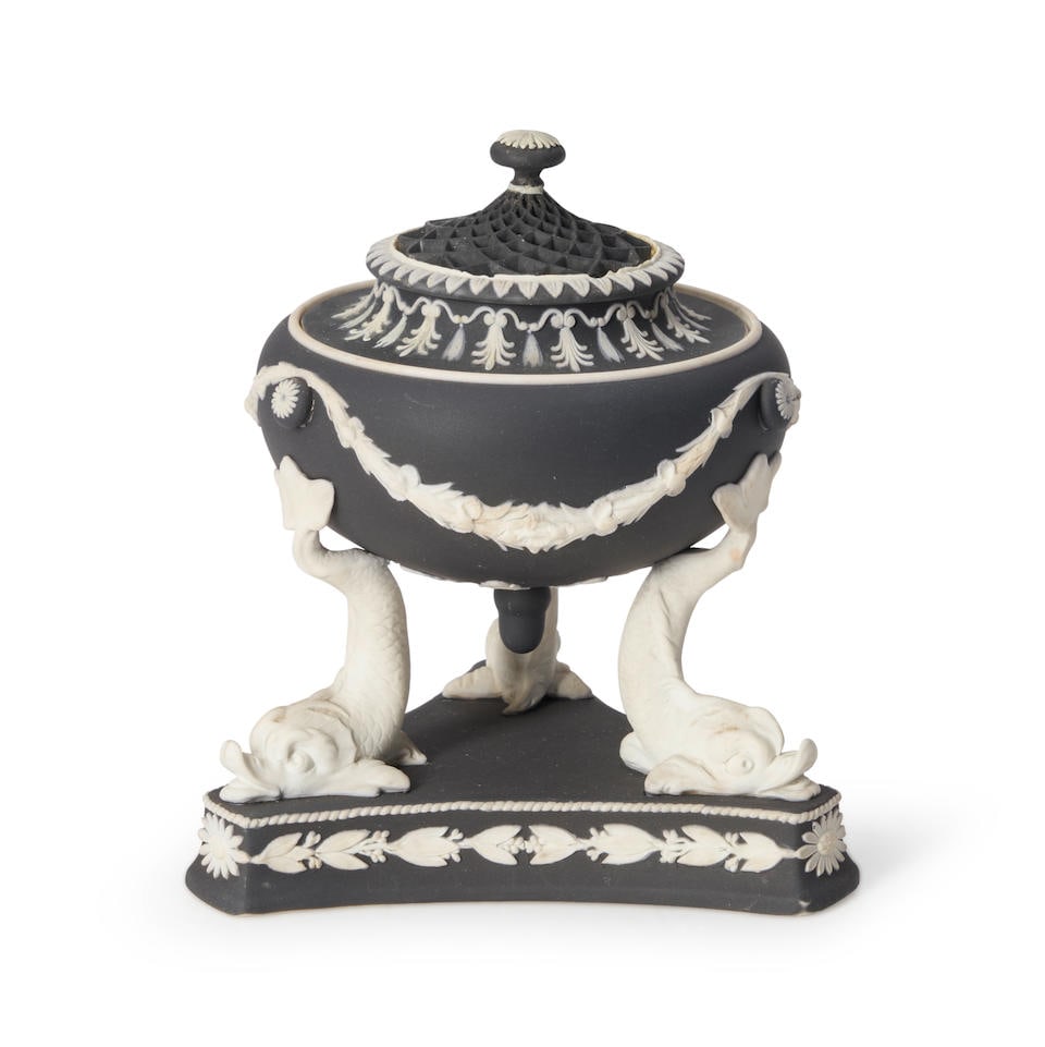 Wedgwood Black Jasper Dip Dolphin Incense Burner, England, 19th century, (1 of 1)