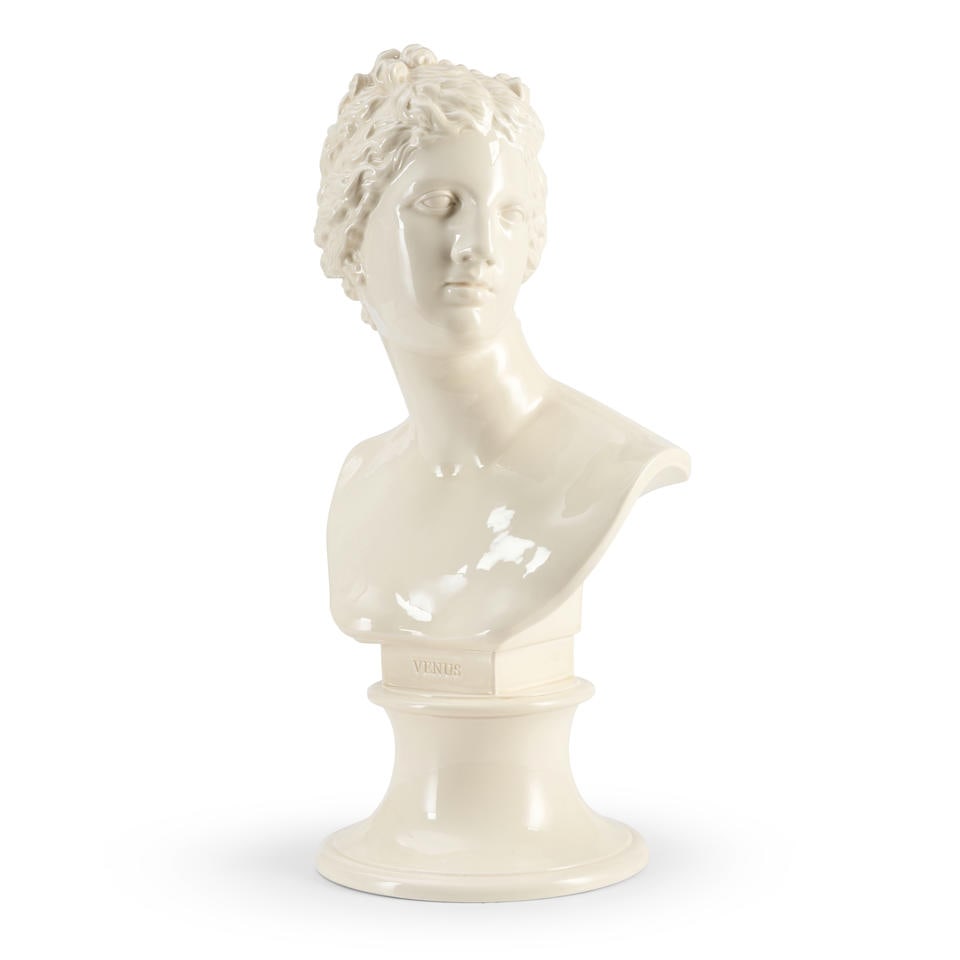 Modern Wedgwood Queen's Ware Portrait Bust of Venus, England, 2009: Modern Wedgwood Queen's Ware Portrait Bust of Venus, England, 2009 mounted atop a waisted circular socle, titled, impressed mark, ht. 19 1/2 in. Footnotes: Provenance: Hightower Collection. Lot to be
