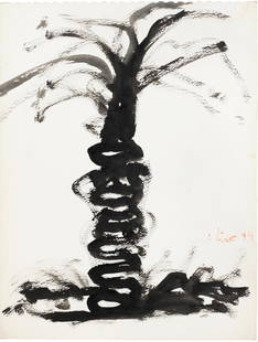 Etel Adnan (Lebanon, born 1925) Al Nakhla (Palm Tree): Etel Adnan (Lebanon, born 1925) Al Nakhla (Palm Tree) ink on paper, framed signed and dated '1999', executed in 1999 30 x 24cm (11 13/16 x 9 7/16in). Footnotes: Provenance: Property from a private Leb