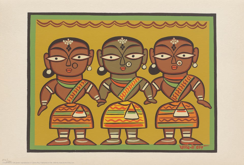 Jamini Roy (Indian, 1887-1972) Untitled (Tribal Women): Jamini Roy (Indian, 1887-1972) Untitled (Tribal Women) printed lower right and edition 196/500 lower left serigraph on paper 35.3 x 52cm (13 7/8 x 20 1/2in). Footnotes: Provenance Archer Graphic St