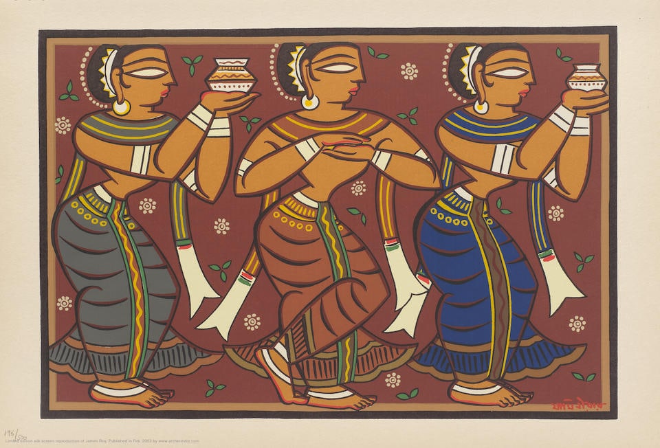 Jamini Roy (Indian, 1887-1972) Untitled(Gopini): Jamini Roy (Indian, 1887-1972) Untitled(Gopini) printed lower right and edition 196/500 lower left serigraph on paper 35.3 x 52cm (13 7/8 x 20 1/2in). Footnotes: Provenance Archer Graphic Studio, A