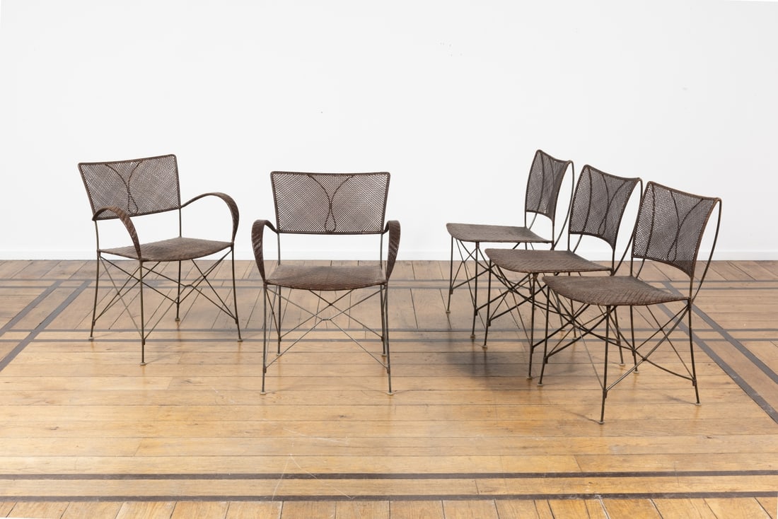 ATTRIBUE A YUZURU YAMAKAWA (1933-2012) Ensemble de trois chaises: ATTRIBUE A YUZURU YAMAKAWA (1933-2012) Ensemble de trois chaises Circa 1995 Acier et rotin Set van drie stoelen Ontwerp omstreeks 1995 Metaal en rotan A set of three chairs in steel and rattan attribu
