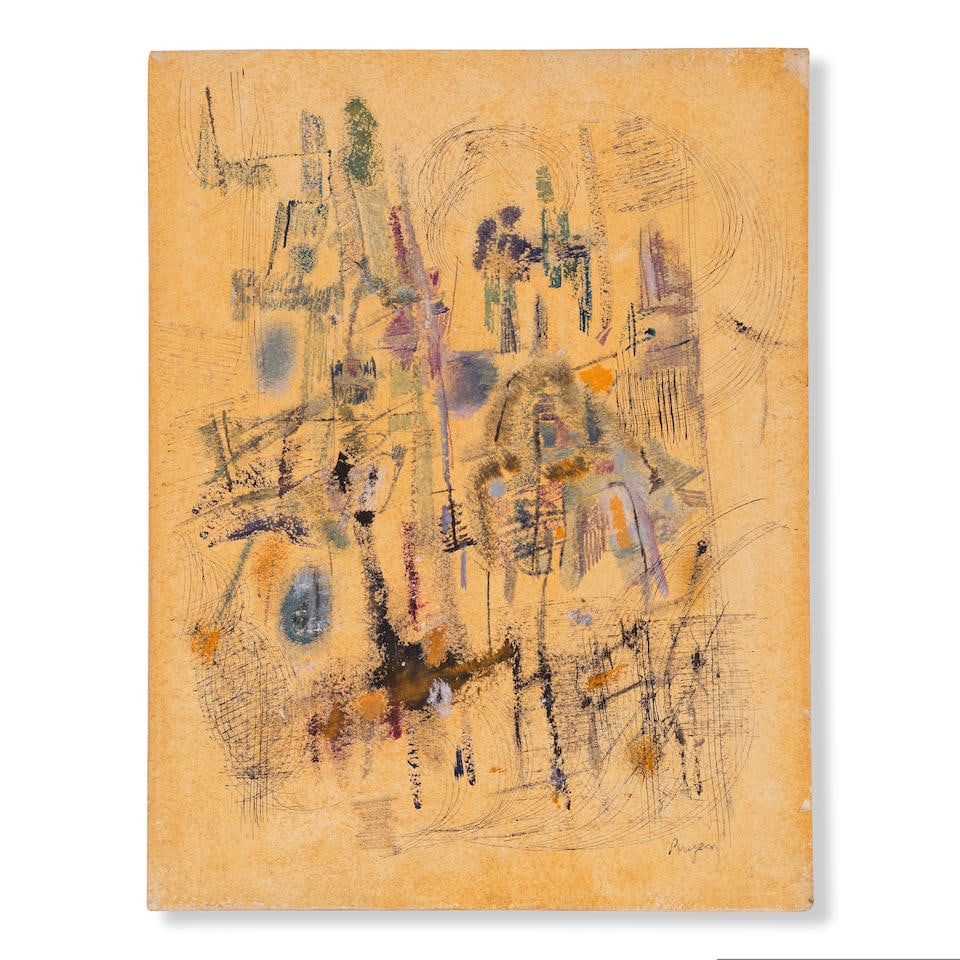 CAMILLE BRYEN (1907-1977) Sans titre 1956: CAMILLE BRYEN (1907-1977) Sans titre 1956 signé huile, aquarelle et encre sur papier signed oil, watercolour and ink on paper 32.5 x 25.1 cm. 12 13/16 x 9 7/8 in. Réalisé en 1956. Footn