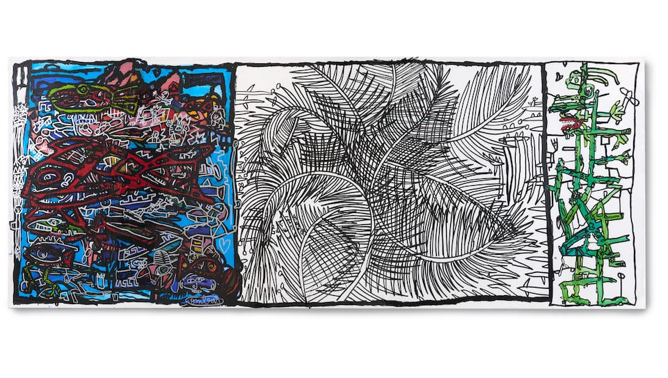 ROBERT COMBAS (N. 1957) Masses Bougeantes Banc de poissons. Brillance de l'eau et des couleurs ...: ROBERT COMBAS (N. 1957) Masses Bougeantes Banc de poissons. Brillance de l'eau et des couleurs dedans in the water. Ecumages brûlant, des fois métallique, les couleurs, les reflets, suivis d