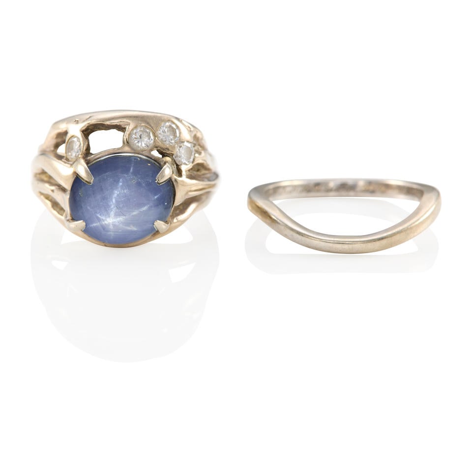 ATELIER JANIYE, MIYE MATSUKATA: 14K GOLD, STAR SAPPHIRE AND DIAMOND WEDDING RING SET (1 of 3)