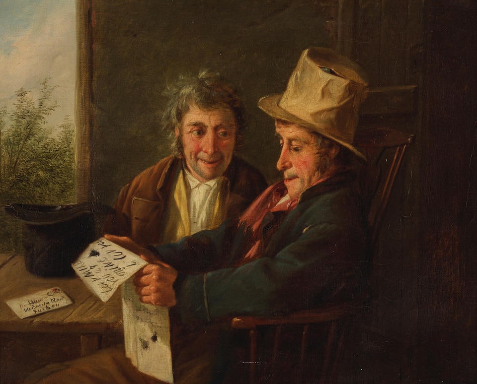 Charles Hunt (British, 1829-1900) The love letter: Charles Hunt (British, 1829-1900) The love letter signed and inscribed 'C. Hunt/60 Barclay Road/Fulham' (on envelope lower left) oil on canvas 27 x 33cm (10 5/8 x 13in). For further information on thi