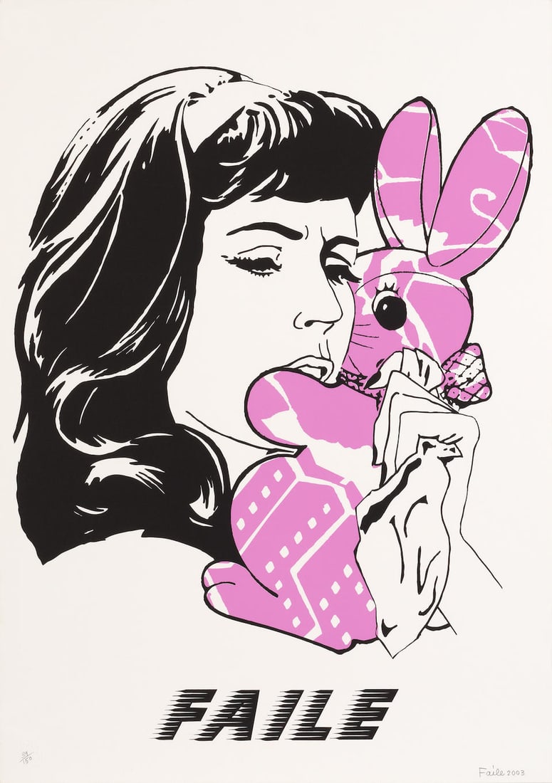 Faile (American, born 1975 & 1976) Bunny; Sinful Pleasures (In Black) Two screenprints in colour...: Faile (American, born 1975 & 1976) Bunny; Sinful Pleasures (In Black) Two screenprints in colours, 2003-06, on wove paper, the former signed, dated and numbered 39/150 in pencil, printed and published
