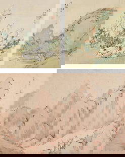 LIANG YUWEI (CA. 1844-1917) Autumn Landscapes: LIANG YUWEI (CA. 1844-1917) Autumn Landscapes Ink and colour on silk, three leaves Titled and signed Hangxue Liang Yuwei, with a total of three artist's seals 29.1x25.6cm (11½ x 10⅛in) each
