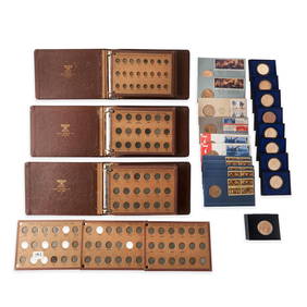 THREE NATIONAL COIN ALBUMS OF TWO CENT, THREE CENT, NICKELS, TWENTY CENT, AND BICENTENIAL MEDALS. (1 of 2)