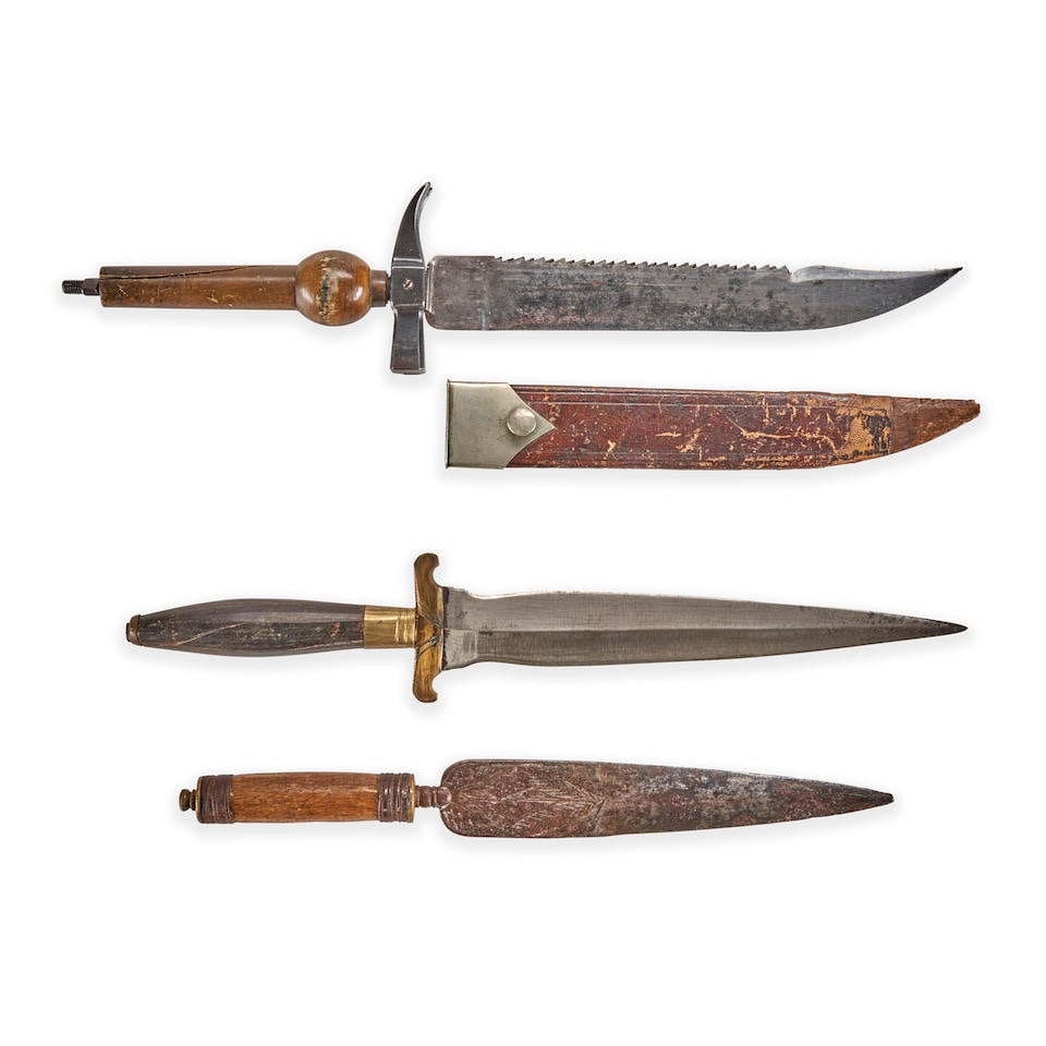 A PLUG BAYONET AND TWO KNIVES, (1 of 2)