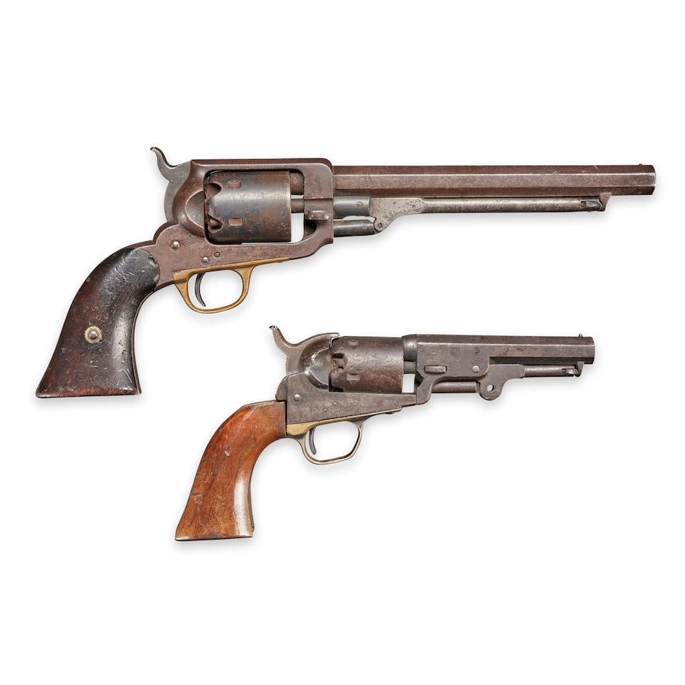 TWO 19TH CENTURY PERCUSSION REVOLVERS.: TWO 19TH CENTURY PERCUSSION REVOLVERS. A Whitney Navy revolver, serial number 20661, .36 caliber, octagon barrel marked on the top 'E.WHITNEY/N.HAVEN', plain cylinder and frame, brass trigger guard, w