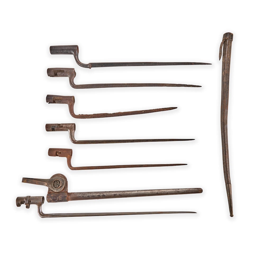 FIVE AMERICAN SOCKET BAYONETS & A GERMANIC BAYONET, (1 of 1)