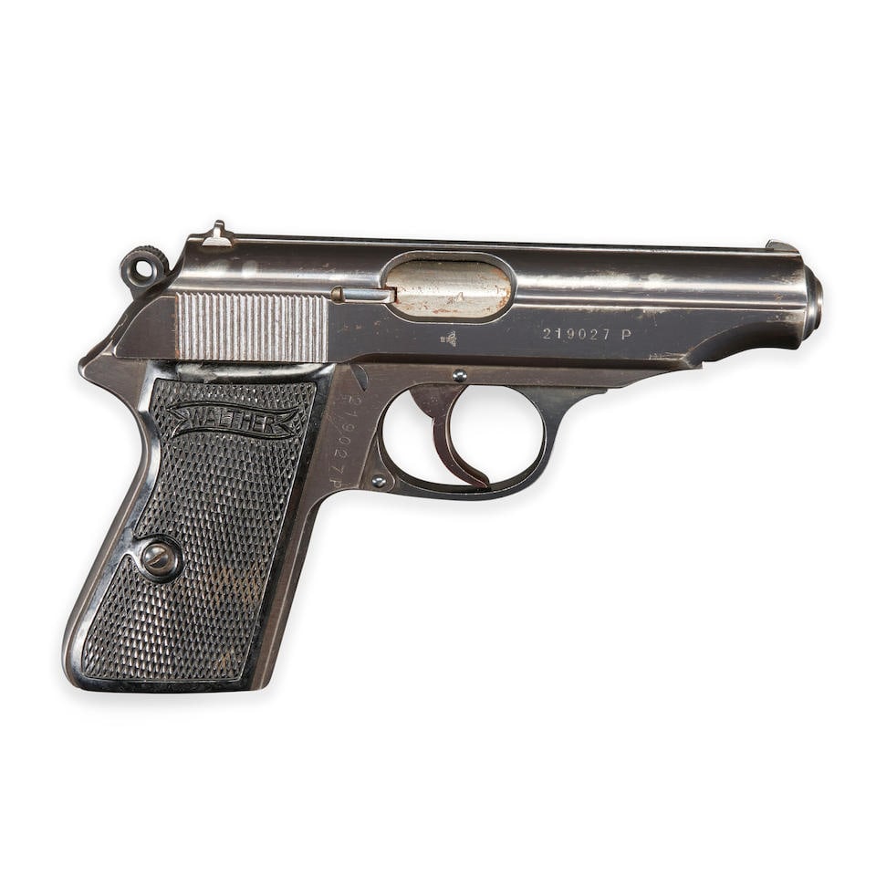 A WALTHER MODEL PP SEMI AUTOMATIC PISTOL WITH GERMAN MILITARY MARKINGS, Curio or Relic firearm: A WALTHER MODEL PP SEMI AUTOMATIC PISTOL WITH GERMAN MILITARY MARKINGS, 1941. Serial number 219027P, 7.65mm caliber, high polish blued slide and frame with proper markings, the slide and frame also wi