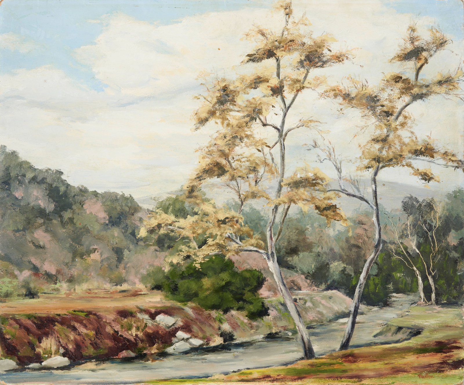 Bert Geer Phillips (American, 1868-1956) A Mountain Stream: Bert Geer Phillips (American, 1868-1956) A Mountain Stream signed 'Phillips' (lower right) oil on board 19 7/8 x 24 in. (50.5 x 61.0 cm) unframed