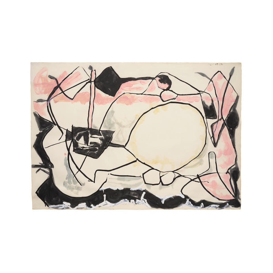 DAVID SMITH (American, 1906-1965) Untitled 29 ¾ x 42 in (75.5 x 106.6 cm) (Executed in 1952): DAVID SMITH (American, 1906-1965) Untitled signed with the artists monogram and dated 12-19-52 (upper right); stamped with the artist's estate stamp and numbered 73-52.91 (on the verso) tempera and in