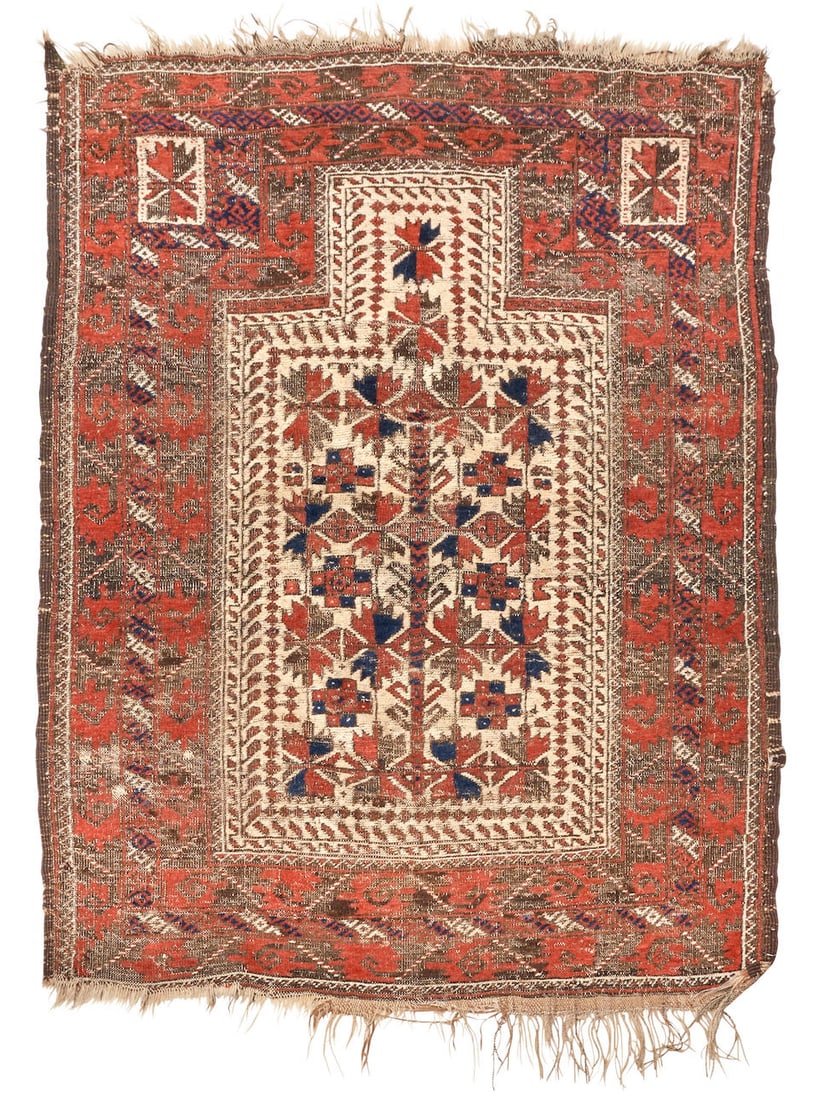WHITE-GROUND BALUCH PRAYER RUG 3 ft. 4 in. x 4 ft. 5 in. (1 of 3)