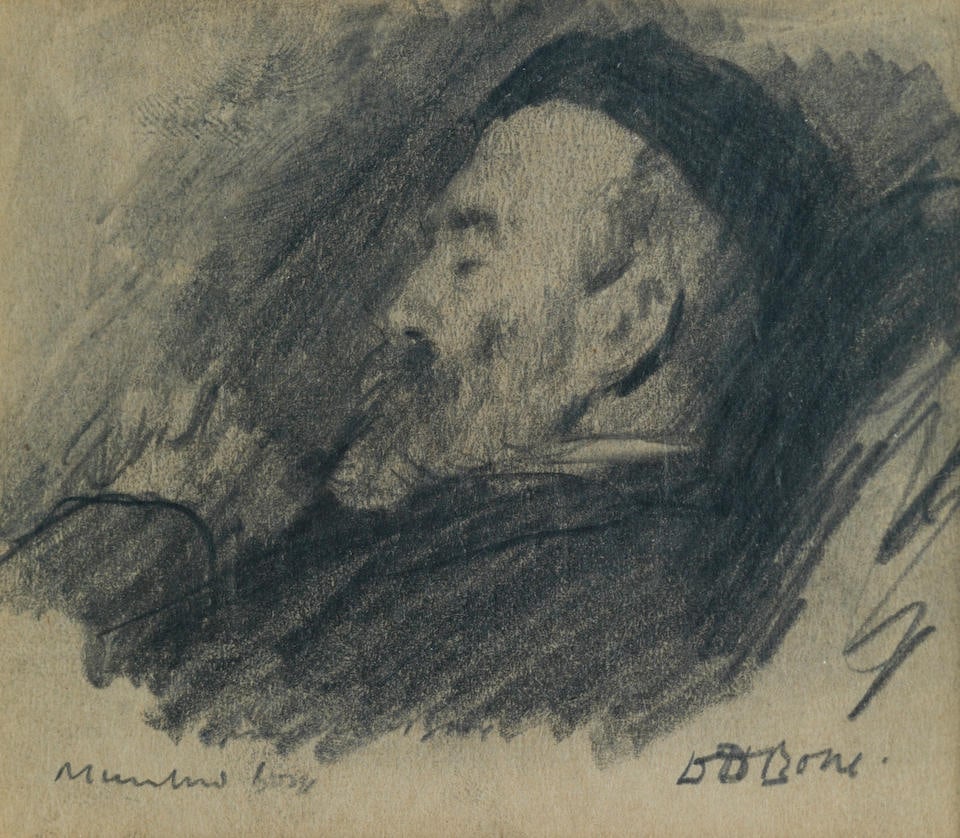 Sir Muirhead Bone HRSA HRWS HARIBA HRE LLB D Litt (British, 1876-1953) Portrait of D. D. Bone: Sir Muirhead Bone HRSA HRWS HARIBA HRE LLB D Litt (British, 1876-1953) Portrait of D. D. Bone signed 'Muirhead Bone' (lower left), and inscribed 'DDBone' (lower right) pencil 7 x 9cm (2 3/4 x 3 9/16in