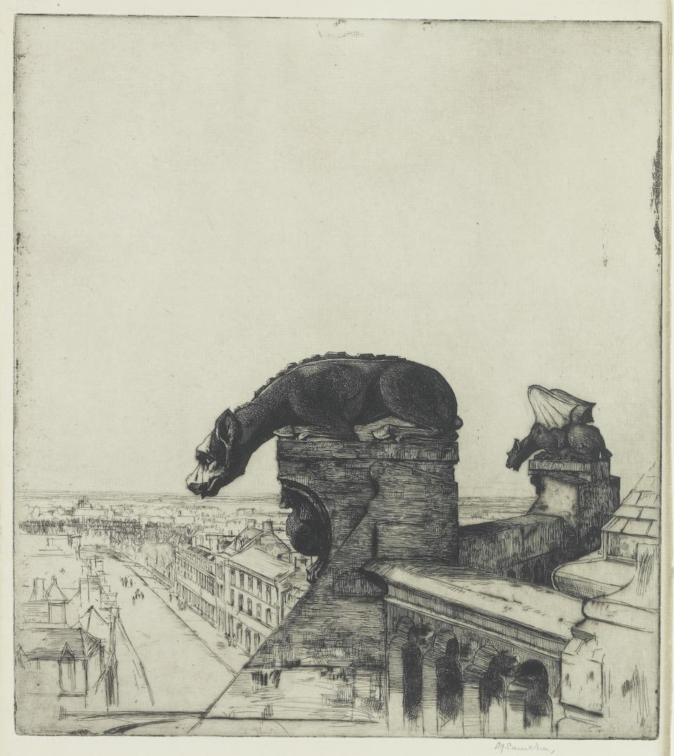 Sir David Young Cameron RA RSA RWS RSW RE (British, 1865-1945) Group of 9 etchings to include: l...: Sir David Young Cameron RA RSA RWS RSW RE (British, 1865-1945) Group of 9 etchings to include: The Wingless Chimera; The Baths of Caracalla; Rameses II; Egyptian Mirror; My Little Lady of Luxor; Cat o