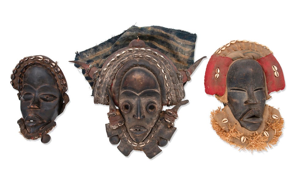 Three West African masks 47cm wide, 13cm deep, 40cm high (1 of 1)