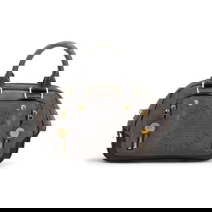 Louis Vuitton: a Grey Suede and Alligator Havane Trunk Bowling Bag 2006: Louis Vuitton: a Grey Suede and Alligator Havane Trunk Bowling Bag 2006 Creative Director: Marc Jacobs Limited edition suede bag with alligator leather trim and gold-tone hardware, lined in black mono