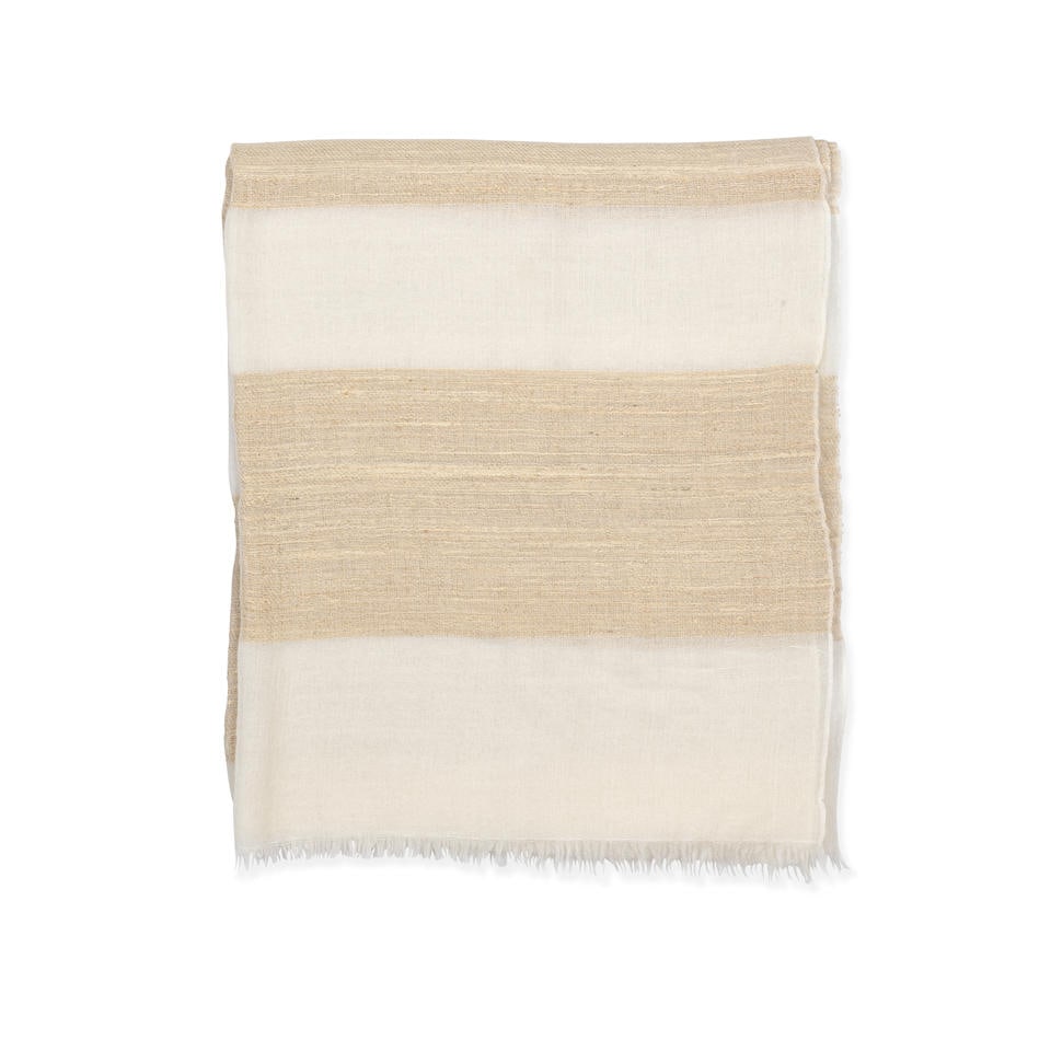 Loro Piana: a Rare Neutral Tone Striped Lotus Flower Scarf 2020s (includes box and shopping bag) (1 of 2)