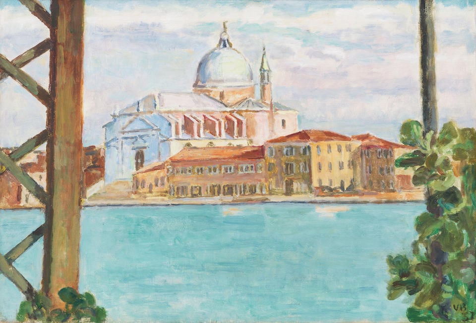 Vanessa Bell (British, 1879-1961) Church of the Redentore, Venice 38.3 x 55.9 cm. (15 x 22 in.): Vanessa Bell (British, 1879-1961) Church of the Redentore, Venice signed with initials and dated 'VB/57' (lower right); stamped with estate stamp (verso) oil on canvas 38.3 x 55.9 cm. (15 x 22 in.) Fo