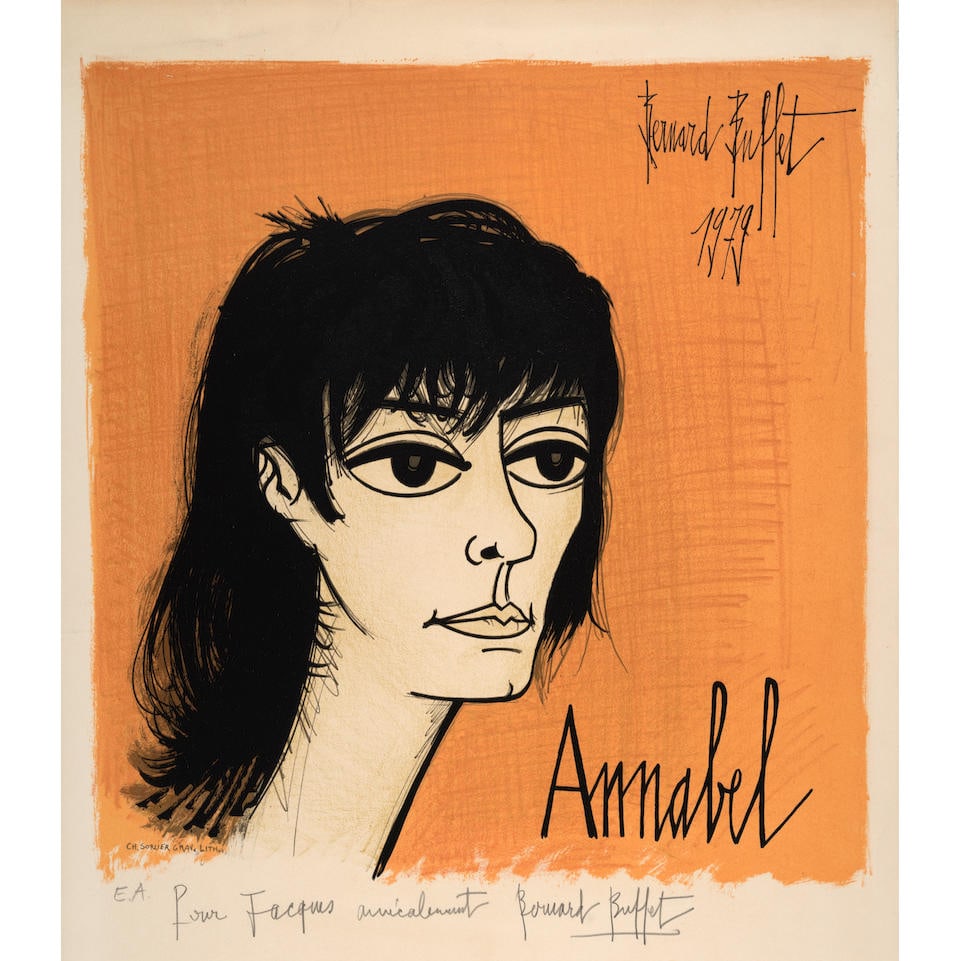 Bernard Buffet (1928-1999); Annabel;: Bernard Buffet (1928-1999) Annabel, 1979 Lithograph in colors on Arches paper, signed in pencil, annotated 'E.A' (an épreuve d'artiste, aside from the edition of 150), inscribed, 'Pour Jacques a