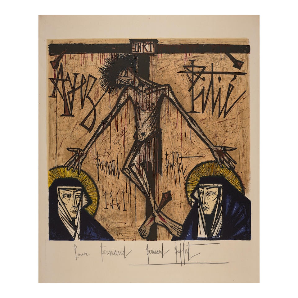 Bernard Buffet (1928-1999); Ayez Pitié;: Bernard Buffet (1928-1999) Ayez Pitié (Sorlier 304), 1961 Lithograph in colors on Arches paper, signed in pencil, a proof aside from the edition of 450, inscribed 'Pour Fernand', with the inksta