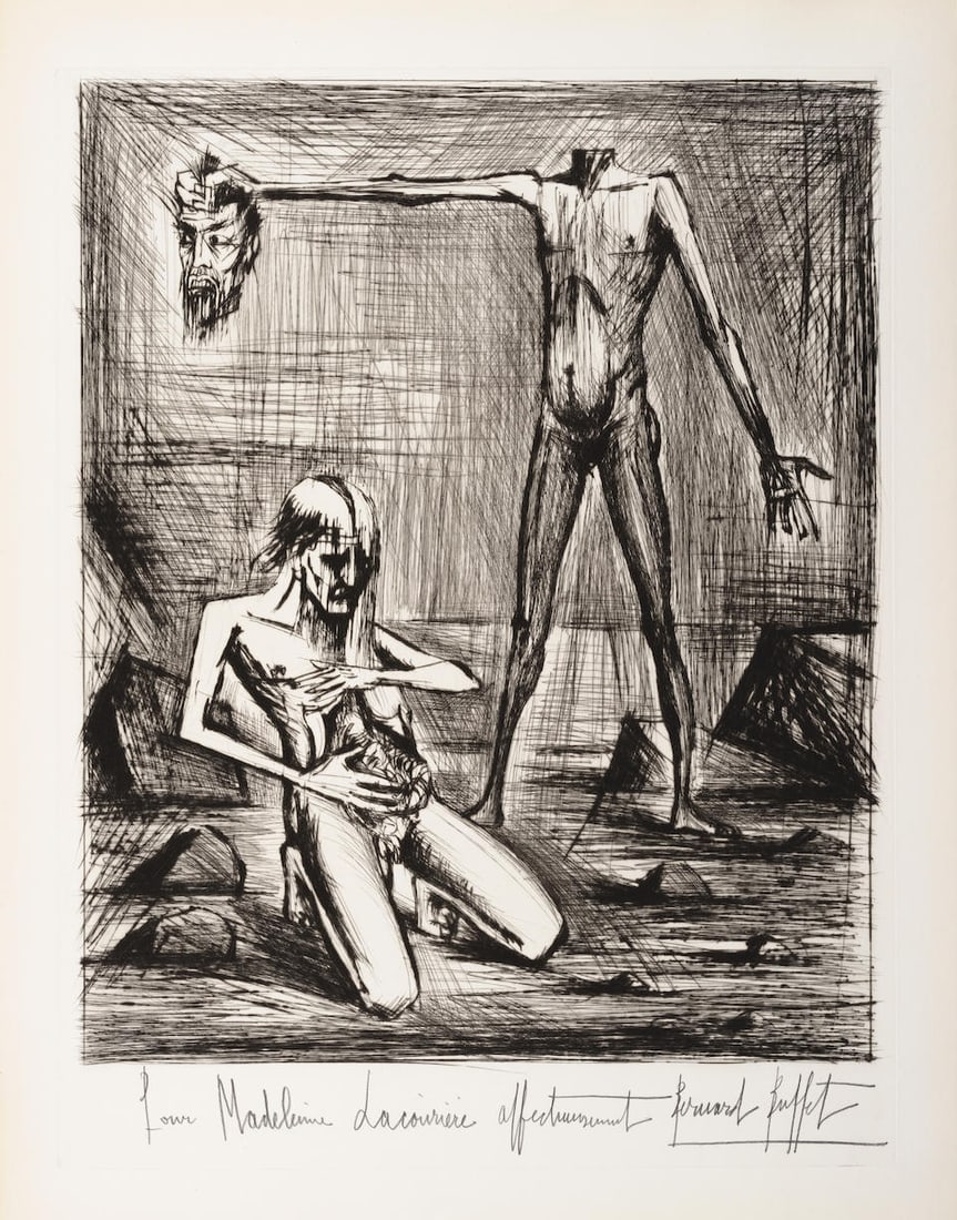 Bernard Buffet (1928-1999); L'Enfer – Tête; L'Enfer Angelo, from L'Enfer de Dante (2 ...: Bernard Buffet (1928-1999) L'Enfer – Tête; L'Enfer Angelo, from L'Enfer de Dante (2 works), 1976 Two etchings on Rives BFK paper, each signed in pencil and dedicated 'Pour Madeliene Lacouri
