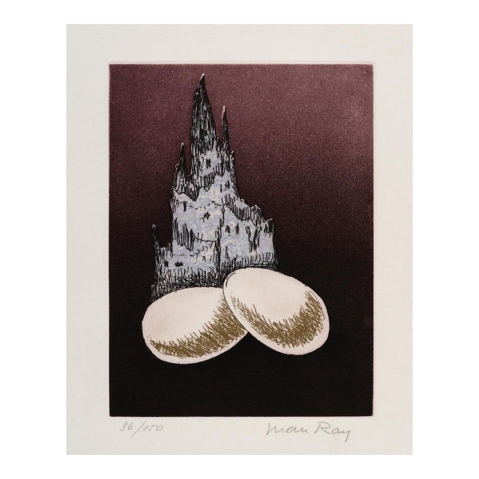 Man Ray (1890-1976); Une Cathédrale, from Electro-Magie;: Man Ray (1890-1976) Une Cathédrale, from Electro-Magie, 1968 Etching and aquatint in colors on wove paper, signed in pencil and numbered 36/150, published by Éditions Georges Visat, Paris, w