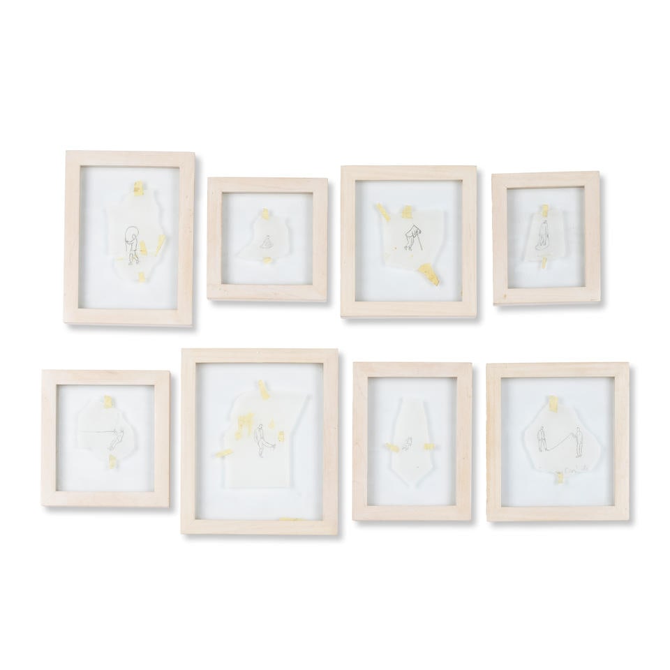 FRANCIS ALYS (N. 1959) Sans titre (8 éléments) circa 1997: FRANCIS ALYS (N. 1959) Sans titre (8 éléments) circa 1997 crayon sur papier calque, ruban adhésif et cadre en bois pencil on tracing paper, masking tape and wooden frame dimensions vari